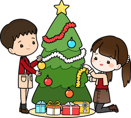 children and christmas tree
