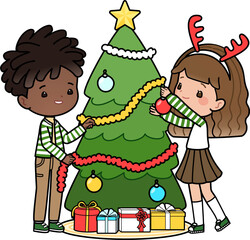 children and a Christmas tree