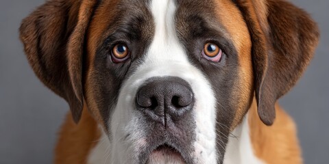 Affectionate Saint Bernard Dog with Compassionate Eyes and Charming Gaze Against a Soft Background