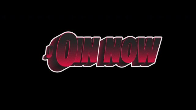 Join Now Dark Red Neon Comic Halftone Sticker Title Animation On Alpha Loop