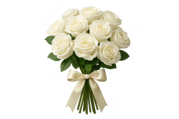 White roses bouquet tied with ribbon transparent background