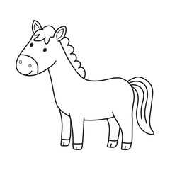 Fototapeta premium Cute cartoon horse line art outline drawing for coloring book