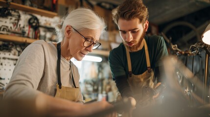 Learning skills from an experienced craftsman in a busy workshop environment