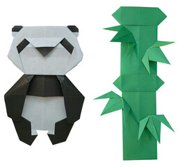 origami Chinese bear panda & bamboo © yuni