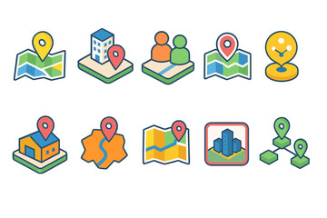 Map, location 3d icon set. Navigation, gps symbols in a 3d style collection