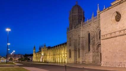 Obraz premium Mosteiro dos Jeronimos day to night timelapse, located in the Belem district of Lisbon, Portugal.