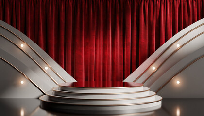 stage with red curtains and spotlight