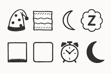 Sleep and bedtime linear icon set. Night time, relaxation icons in line style