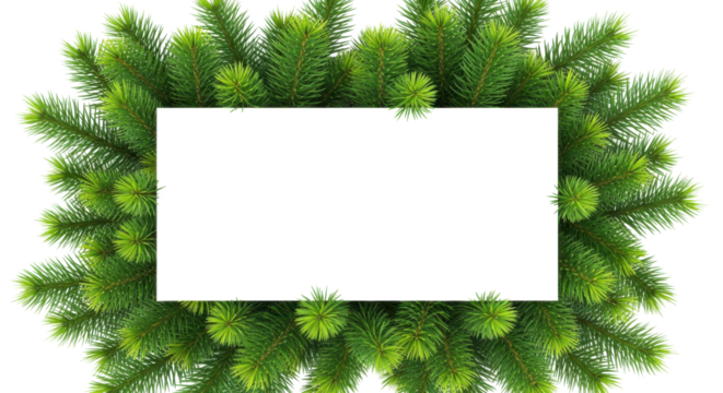 Christmas tree branches wreath frame with blank white rectangular copy space for text isolated on transparent background - Powered by Adobe