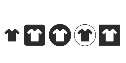 Flat design T-shirt vector icon set for e-commerce apps| Simple black and white clothing pictogram collection| UI symbol for shopping and apparel categories| Downloadable graphic element for fashion