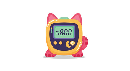 Cute catshaped digital alarm clock displaying the time on a white background.