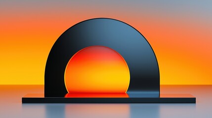 A 3D rendering of a futuristic black and orange sculpture.