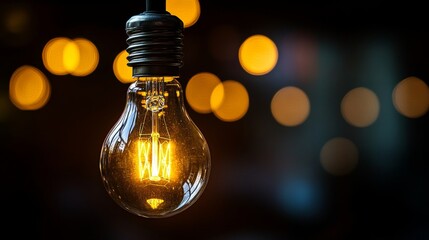 Elegant Vintage Light Bulb Glowing Warmly, Illuminating a Cozy Space with Innovative Design Elements