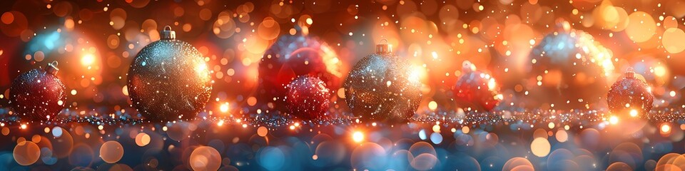 Panoramic Bokeh Lights Abstract Background of Bubbles and Sparkles