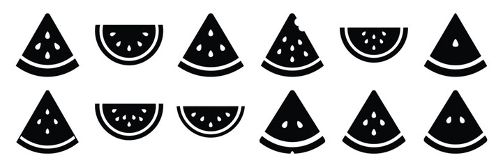 A collection of watermelon slice silhouette icon set. simple design black color and white background.