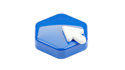 3D Arrow Pointing Up on Blue Hexagon Button - UI/UX Design