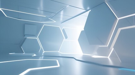 Futuristic Medical Diagnostic Background with Soft Hexagonal Patterns and Clean Blue-White Lighting for Healthcare Advertising