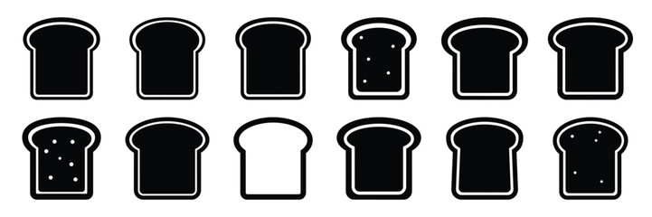 A collection of bread slice silhouette icon set. simple design black color and white background.