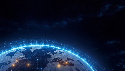 A Futuristic Globe Illuminated by Digital Networks, Showcasing Interconnected Data and Technology