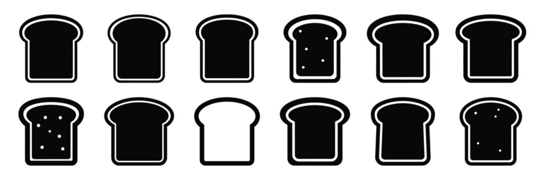 A collection of bread slice silhouette icon set. simple design black color and white background.