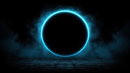 A black void with a bright blue ring around it.