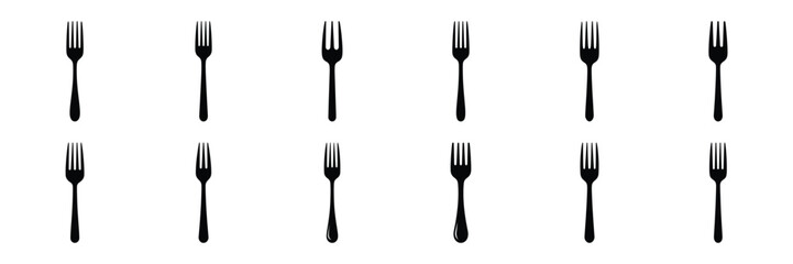 A collection of fork silhouette icon set. simple design black color and white background.