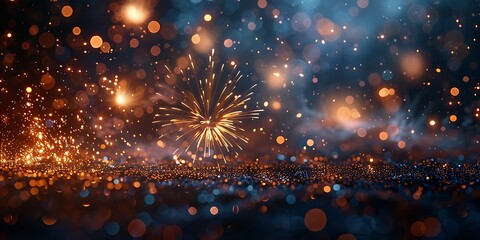 Panoramic Night Sky Filled with Sparkling Fireworks and Bokeh Lights