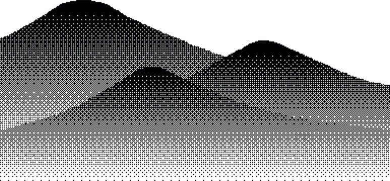 Halftone Pixel Art Mountains Landscape