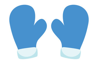 Pair of blue mittens isolated on white background. Vector illustration.