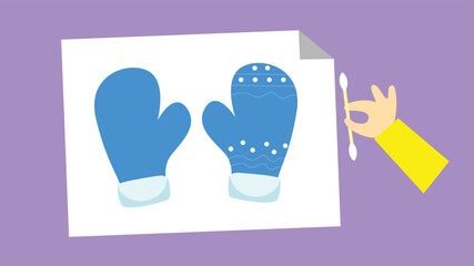 Pair of blue mittens. Vector illustration in flat style.