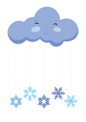 Illustration of snowflakes hanging on the clouds. Vector illustration