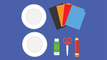 Vector illustration of a set of school supplies on a blue background.