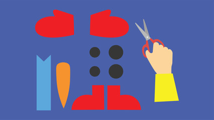 Illustration of a hand cutting a red heart on a blue background