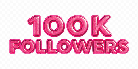 realistic 3d 100K followers celebration with different colors foil balloons isolated on transparent background