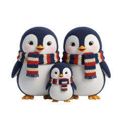 Fototapeta premium Bubbly Penguin Family with Matching Scarves