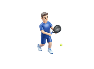 3D Cartoon Man Playing Padel Tennis with Racket and Ball