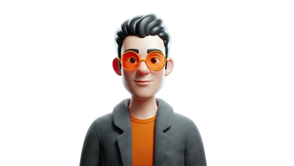 3D Cartoon Man Wearing Glasses Smiling on White Background