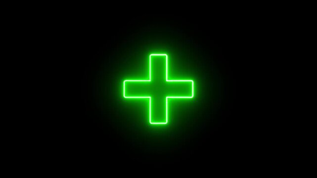 Neon line plus symbol icon simple positive plus icon animation. Business counting add motion. Plus neon sign. positive technology sign. medical cross icon animation, Neon Cross Icon.