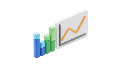 3D Charts and Graphs Illustrating Business Growth and Data Analysis
