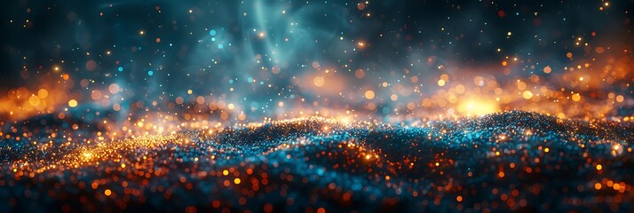 Panoramic View of a Vibrant Cosmic Nebula with Swirling Lights and Stars