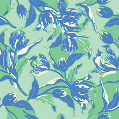 Tropical vintage leaves floral seamless pattern, background. Exotic jungle wallpaper.botanic seamless pattern with exotic flowers and leaves, hand drawn background. floral pattern. Tile with tropical 