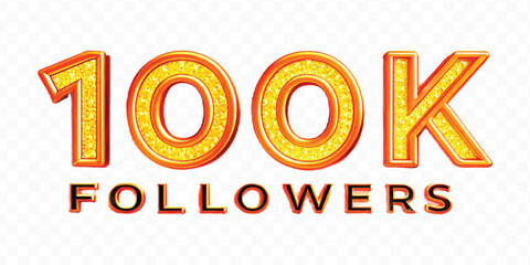 realistic 3d 100K followers celebration with different colors foil balloons isolated on transparent background