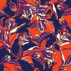 Tropical vintage leaves floral seamless pattern, background. Exotic jungle wallpaper.botanic seamless pattern with exotic flowers and leaves, hand drawn background. floral pattern. Tile with tropical 