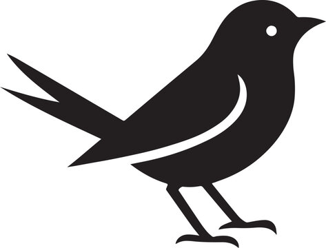 Black silhouette of a standing swallow or swift bird with split tail isolated