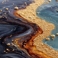 Obraz premium Abstract Fluid Art with Gold Accents and Swirls