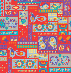 patchwork floral pattern with paisley and indian flower motifs. damask style pattern for textile and decoration,ikat pattern