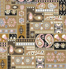 patchwork floral pattern with paisley and indian flower motifs. damask style pattern for textile and decoration,ikat pattern