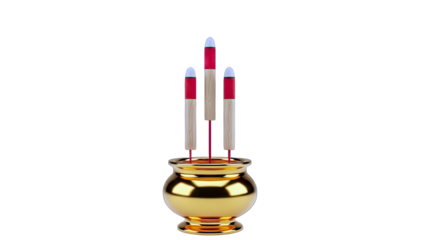 Incense Sticks Burning in Golden Censer, Isolated