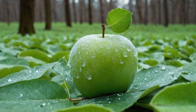 Frozen Polka Ice hap green apple as Surreal Art Objects with green leaf. 32