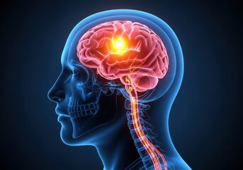 Obraz premium Glowing brain activity in human head silhouette